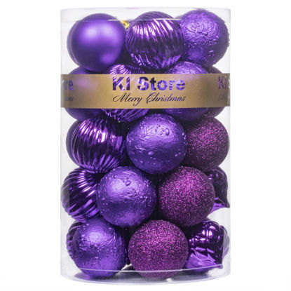 Picture of KI Store Purple Christmas Balls 34pcs 2.36-Inch Christmas Tree Decoration Ornaments for Halloween Xmas Tree Holiday Wreath Garland Decor Ornaments Hooks Included