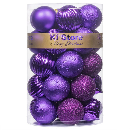Picture of KI Store Purple Christmas Balls 34pcs 2.36-Inch Christmas Tree Decoration Ornaments for Halloween Xmas Tree Holiday Wreath Garland Decor Ornaments Hooks Included