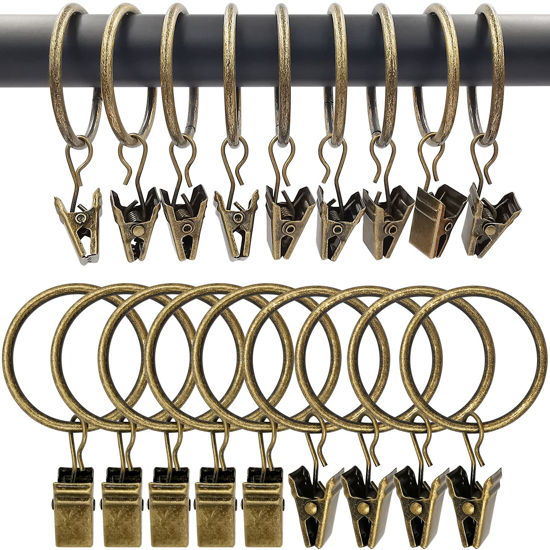 Picture of AMZSEVEN 90 Pack Curtain Rings with Clips, Drapery Clips with Rings, Hangers Drapes Rings 1.26 Inch Interior Diameter, Fits up to 1 Inch Curtain Rod, Vintage Bronze