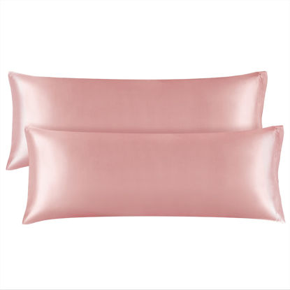 Picture of BEDELITE Body Pillow Cover Satin Pillowcase for Hair and Skin, Super Soft and Cooling Body Pillow Pillowcase 2 Pack, Breathable Silky Full Long Pillow Case Cover(20"x54" Body Size, Rose Pink)