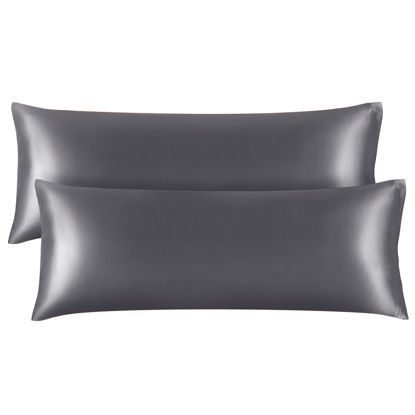 Picture of BEDELITE Body Pillow Cover Satin Pillowcase for Hair and Skin, Super Soft and Cooling Body Pillow Pillowcase 2 Pack, Breathable Silky Full Long Pillow Case Cover(20"x54" Body Size, Dark Grey)