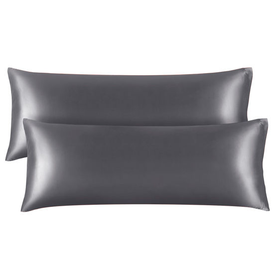 Picture of BEDELITE Body Pillow Cover Satin Pillowcase for Hair and Skin, Super Soft and Cooling Body Pillow Pillowcase 2 Pack, Breathable Silky Full Long Pillow Case Cover(20"x54" Body Size, Dark Grey)