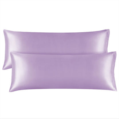 Picture of BEDELITE Body Pillow Cover Satin Pillowcase for Hair and Skin, Super Soft and Cooling Body Pillow Pillowcase 2 Pack, Breathable Silky Full Long Pillow Case Cover(20"x54" Body Size, Lavender)