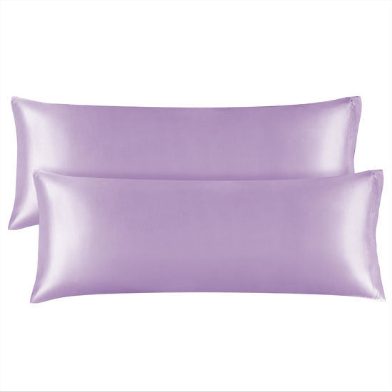 Picture of BEDELITE Body Pillow Cover Satin Pillowcase for Hair and Skin, Super Soft and Cooling Body Pillow Pillowcase 2 Pack, Breathable Silky Full Long Pillow Case Cover(20"x54" Body Size, Lavender)