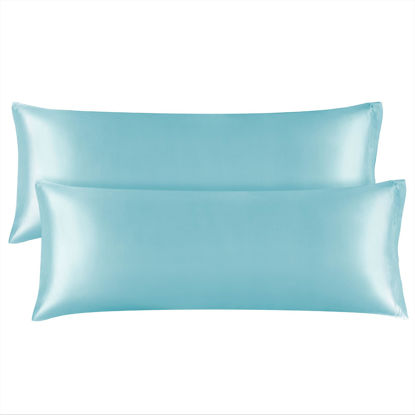 Picture of BEDELITE Body Pillow Cover Satin Pillowcase for Hair and Skin, Super Soft and Cooling Body Pillow Pillowcase 2 Pack, Breathable Silky Full Long Pillow Case Cover(20"x54" Body Size, Blue)