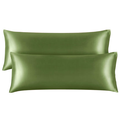 Picture of BEDELITE Body Pillow Cover Satin Pillowcase for Hair and Skin, Super Soft and Cooling Body Pillow Pillowcase 2 Pack, Breathable Silky Full Long Pillow Case Cover(20"x54" Body Size, Cedar Green)