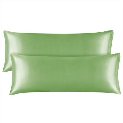 Picture of BEDELITE Body Pillow Cover Satin Pillowcase for Hair and Skin, Super Soft and Cooling Body Pillow Pillowcase 2 Pack, Breathable Silky Full Long Pillow Case Cover(20"x54" Body Size, Sage Green)