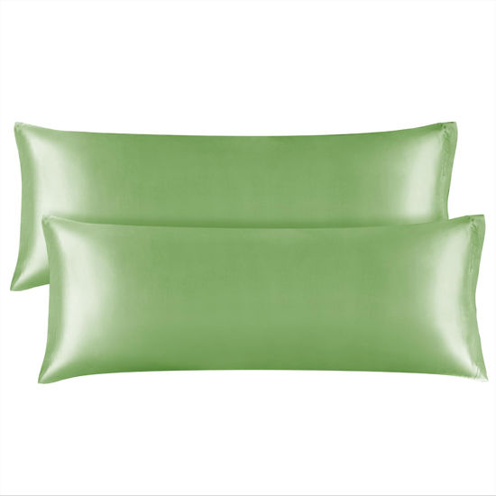 Picture of BEDELITE Body Pillow Cover Satin Pillowcase for Hair and Skin, Super Soft and Cooling Body Pillow Pillowcase 2 Pack, Breathable Silky Full Long Pillow Case Cover(20"x54" Body Size, Sage Green)
