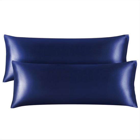 Picture of BEDELITE Body Pillow Cover Satin Pillowcase for Hair and Skin, Super Soft and Cooling Body Pillow Pillowcase 2 Pack, Breathable Silky Full Long Pillow Case Cover(20"x54" Body Size, Navy)