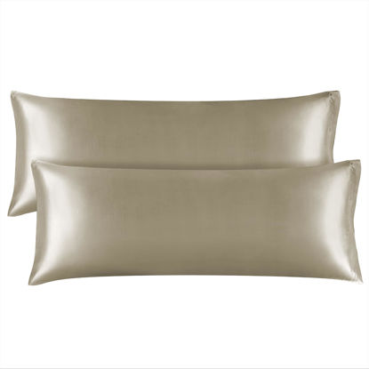Picture of BEDELITE Body Pillow Cover Satin Pillowcase for Hair and Skin, Super Soft and Cooling Body Pillow Pillowcase 2 Pack, Breathable Silky Full Long Pillow Case Cover(20"x54" Body Size, Taupe)