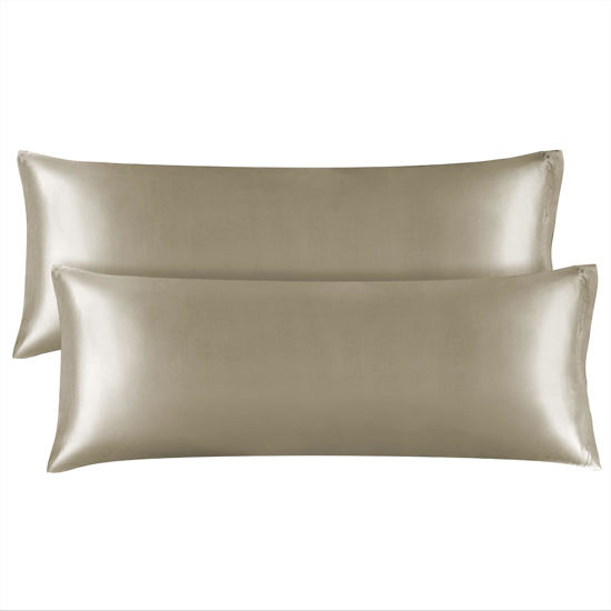Picture of BEDELITE Body Pillow Cover Satin Pillowcase for Hair and Skin, Super Soft and Cooling Body Pillow Pillowcase 2 Pack, Breathable Silky Full Long Pillow Case Cover(20"x54" Body Size, Taupe)