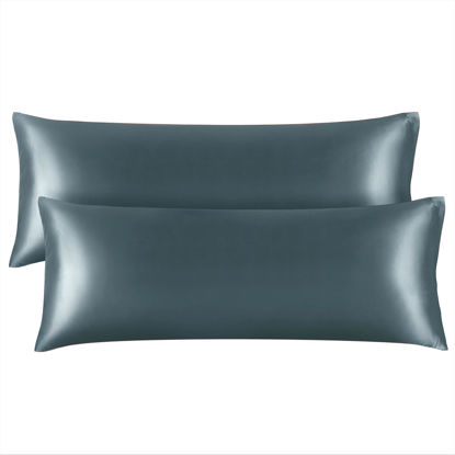 Picture of BEDELITE Body Pillow Cover Satin Pillowcase for Hair and Skin, Super Soft and Cooling Body Pillow Pillowcase 2 Pack, Breathable Silky Full Long Pillow Case Cover(20"x54" Body Size, Space Grey)