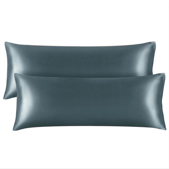 Picture of BEDELITE Body Pillow Cover Satin Pillowcase for Hair and Skin, Super Soft and Cooling Body Pillow Pillowcase 2 Pack, Breathable Silky Full Long Pillow Case Cover(20"x54" Body Size, Space Grey)