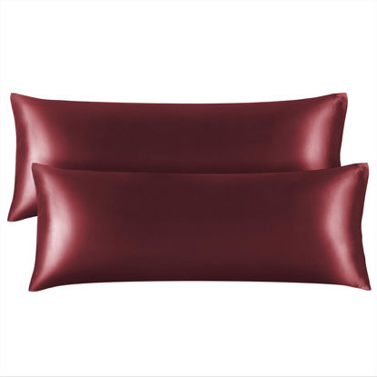 Picture of BEDELITE Body Pillow Cover Satin Pillowcase for Hair and Skin, Super Soft and Cooling Body Pillow Pillowcase 2 Pack, Breathable Silky Full Long Pillow Case Cover(20"x54" Body Size, Burgundy)