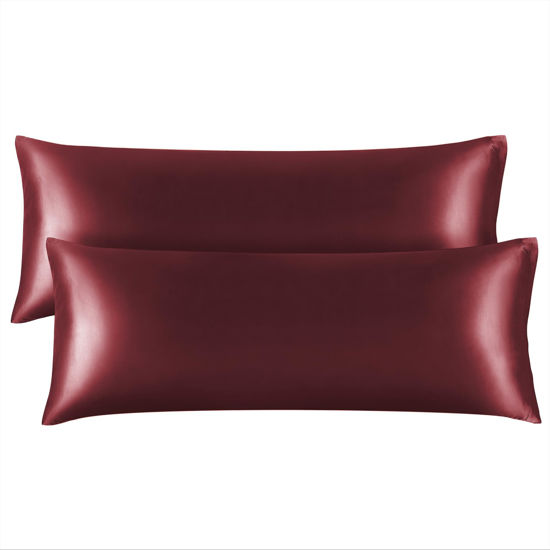 Picture of BEDELITE Body Pillow Cover Satin Pillowcase for Hair and Skin, Super Soft and Cooling Body Pillow Pillowcase 2 Pack, Breathable Silky Full Long Pillow Case Cover(20"x54" Body Size, Burgundy)