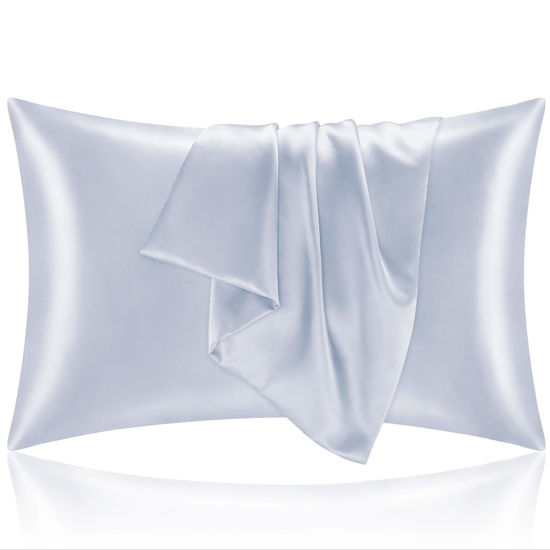 Picture of BEDELITE Satin Pillowcase for Hair and Skin, Super Soft and Cooling Similar to Silk Pillow Cases 2 Pack with Envelope Closure, Gift for Women Men(20"x36" King Size, Evening Haze)
