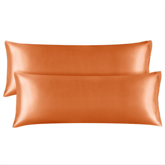 Picture of BEDELITE Body Pillow Cover Satin Pillowcase for Hair and Skin, Super Soft and Cooling Body Pillow Pillowcase 2 Pack, Breathable Silky Full Long Pillow Case Cover(20"x54" Body Size, Burnt Orange)