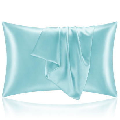 Picture of BEDELITE Satin Pillowcase for Hair and Skin, Super Soft and Cooling Similar to Silk Pillow Cases 2 Pack with Envelope Closure, Gift for Women Men(20"x40" King Size, Blue)