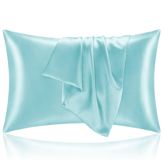 Picture of BEDELITE Satin Pillowcase for Hair and Skin, Super Soft and Cooling Similar to Silk Pillow Cases 2 Pack with Envelope Closure, Gift for Women Men(20"x40" King Size, Blue)