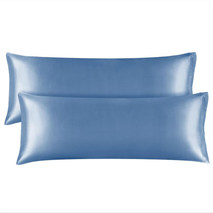 Picture of BEDELITE Body Pillow Cover Satin Pillowcase for Hair and Skin, Super Soft and Cooling Body Pillow Pillowcase 2 Pack, Breathable Silky Full Long Pillow Case Cover(20"x54" Body Size, Airy Blue)