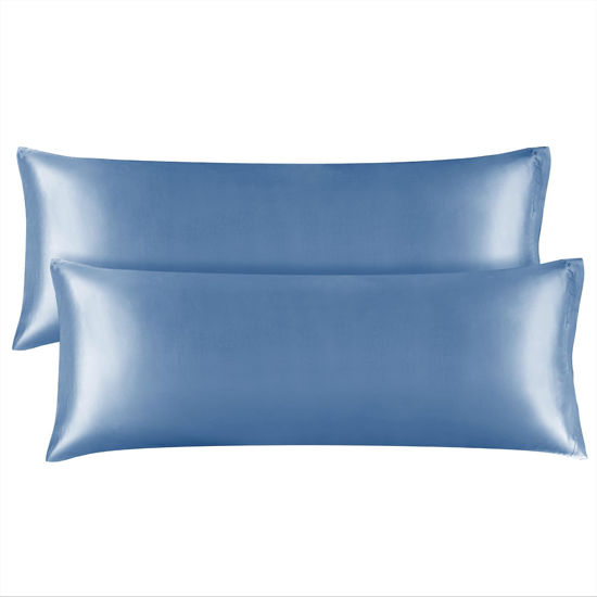 Picture of BEDELITE Body Pillow Cover Satin Pillowcase for Hair and Skin, Super Soft and Cooling Body Pillow Pillowcase 2 Pack, Breathable Silky Full Long Pillow Case Cover(20"x54" Body Size, Airy Blue)