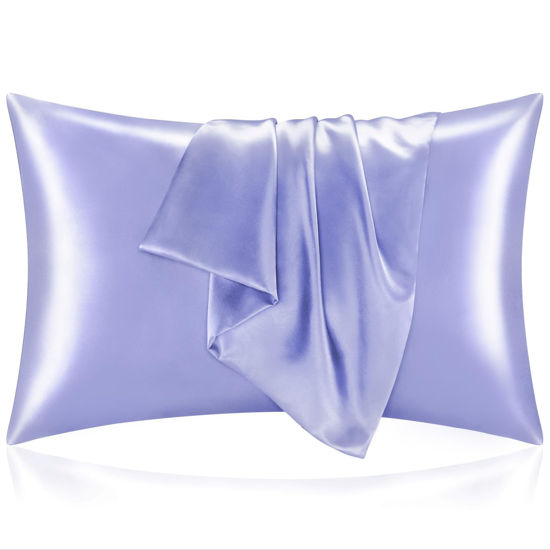 Picture of BEDELITE Satin Pillowcase for Hair and Skin, Super Soft and Cooling Similar to Silk Pillow Cases 2 Pack with Envelope Closure, Gift for Women Men(20"x36" King Size, Lilac)
