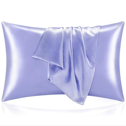 Picture of BEDELITE Satin Pillowcase for Hair and Skin, Super Soft and Cooling Similar to Silk Pillow Cases 2 Pack with Envelope Closure, Gift for Women Men(20"x30" Queen Size, Lilac)