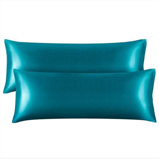 Picture of BEDELITE Body Pillow Cover Satin Pillowcase for Hair and Skin, Super Soft and Cooling Body Pillow Pillowcase 2 Pack, Breathable Silky Full Long Pillow Case Cover(20"x54" Body Size, Teal)