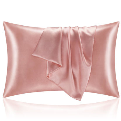 Picture of BEDELITE Satin Pillowcase for Hair and Skin, Super Soft and Cooling Similar to Silk Pillow Cases 2 Pack with Envelope Closure, Gift for Women Men(20"x36" King Size, Rose Pink)
