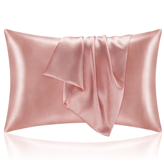 Picture of BEDELITE Satin Pillowcase for Hair and Skin, Super Soft and Cooling Similar to Silk Pillow Cases 2 Pack with Envelope Closure, Gift for Women Men(20"x36" King Size, Rose Pink)