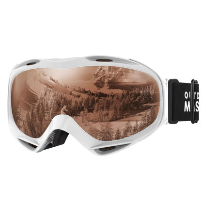 Picture of OutdoorMaster OTG Ski Goggles - Over Glasses Ski/Snowboard Goggles for Men, Women & Youth - 100% UV Protection (White Frame + VLT 25% Polarized Brown Lens)