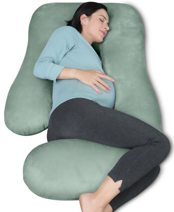 Picture of MOON PARK Pregnancy Pillows for Sleeping - U Shaped Full Body Maternity Pillow with Removable Cover - Support for Back, Legs, Belly, HIPS - 57 Inch Pregnancy Pillow for Women - Green
