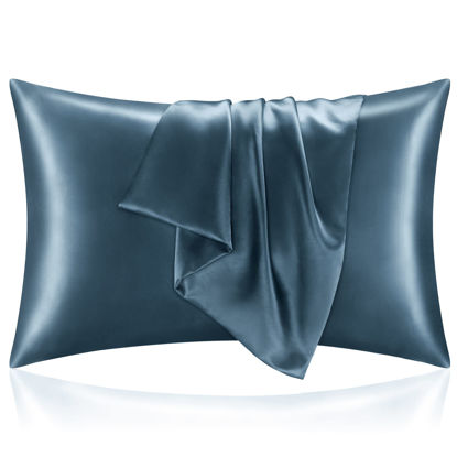 Picture of BEDELITE Satin Pillowcase for Hair and Skin, Super Soft and Cooling Similar to Silk Pillow Cases 2 Pack with Envelope Closure, Gift for Women Men(20"x40" King Size, Bluesteel)