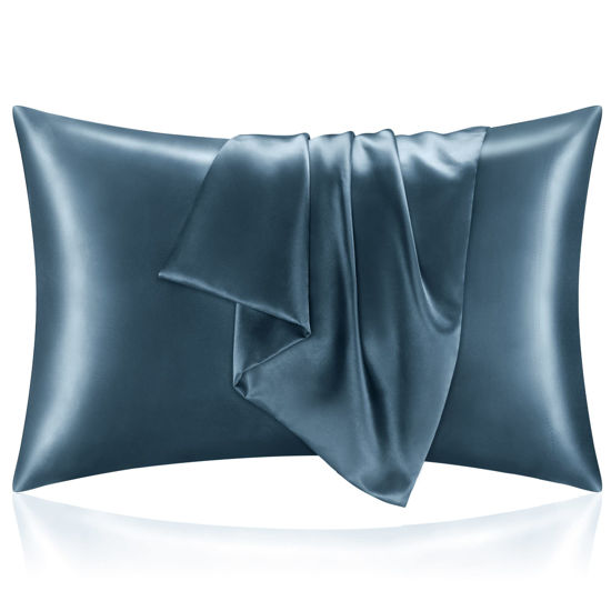 Picture of BEDELITE Satin Pillowcase for Hair and Skin, Super Soft and Cooling Similar to Silk Pillow Cases 2 Pack with Envelope Closure, Gift for Women Men(20"x40" King Size, Bluesteel)