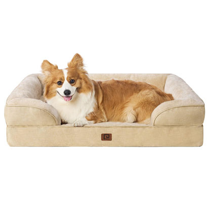 Picture of EHEYCIGA Orthopedic Dog Beds for Large Dogs, Waterproof Memory Foam Large Dog Bed with Sides, Non-Slip Bottom and Egg-Crate Foam Large Dog Couch Bed with Washable Removable Cover, Greige