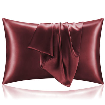 Picture of BEDELITE Satin Pillowcase for Hair and Skin, Super Soft and Cooling Similar to Silk Pillow Cases 2 Pack with Envelope Closure, Gift for Women Men(20"x36" King Size, Burgundy)