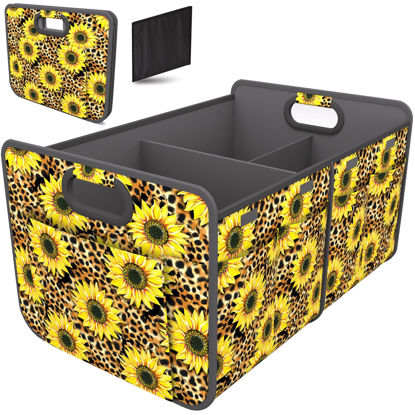 Picture of Homeve Car Trunk Organizer, Car Storage, Reinforced Handles, Collapsible Multi-Compartment Car Organizers, Foldable, Waterproof, 600D Oxford Polyester (Sunflower Leopard Print, 2 Compart)
