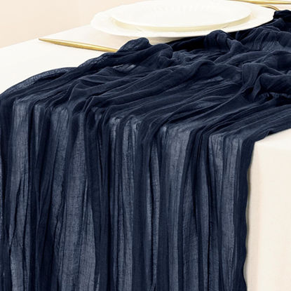 Picture of Socomi Cheesecloth Table Runner 10ft Gauze Boho Rustic Navy Cheese Cloth Table Runner for Baby Shower Decoration Wedding Fall Thanskgiving Table Runner 10pcs Navy