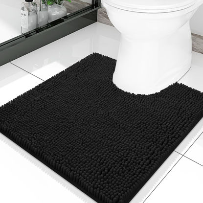 Picture of Smiry Luxury Chenille Toilet Rugs U-Shaped 20x20, Soft Absorbent Non-Slip Contour Bathroom Rugs for Toilet, Machine Washable Contoured Bath Mats, Black