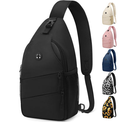 Picture of Pritent Crossbody Bags for Women Men Trendy Sling Bag Bakpack Casual Chest Bag with Convertible Shoulder Strap Travel Cross Body Bag for Hiking Traveling Outdoors(Black)