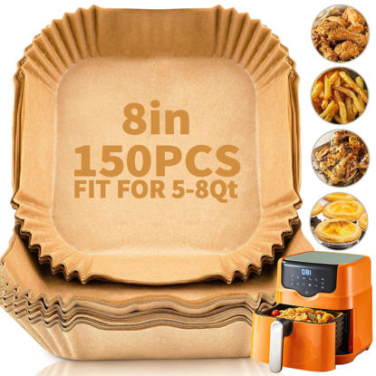 Picture of YOISDJL 150pcs Air Fryer Liners, 8.7" Square Parchment Disposable Paper Liner for Air Fryer, Baking, Roasting and Microwave, Non-Stick liner Accessories