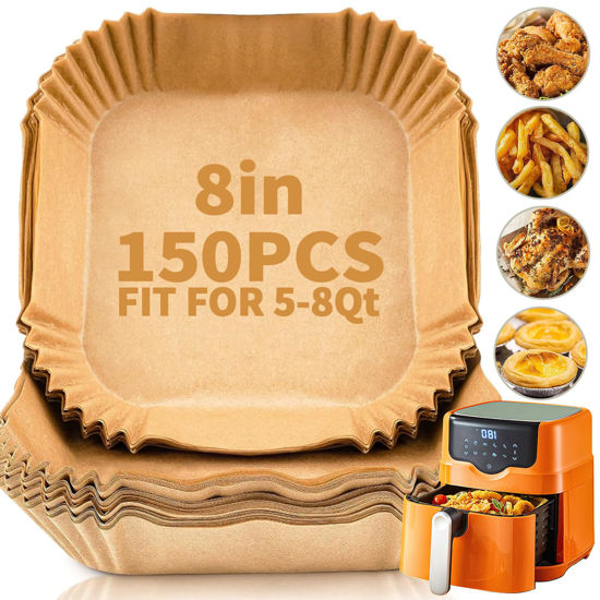 Picture of YOISDJL 150pcs Air Fryer Liners, 8.7" Square Parchment Disposable Paper Liner for Air Fryer, Baking, Roasting and Microwave, Non-Stick liner Accessories