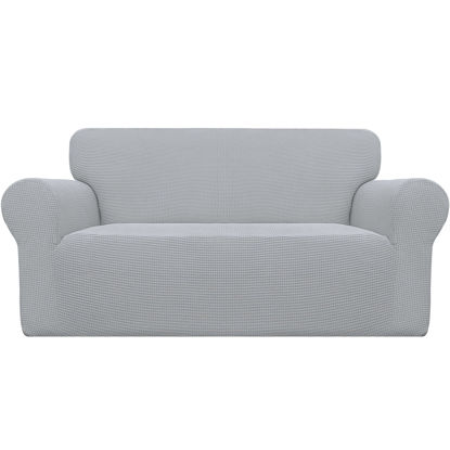 Picture of Easy-Going Stretch Loveseat Slipcover 1-Piece Sofa Cover Furniture Protector Couch Soft with Elastic Bottom for Kids Polyester Spandex Jacquard Fabric Small Checks (Loveseat, Silver Gray)