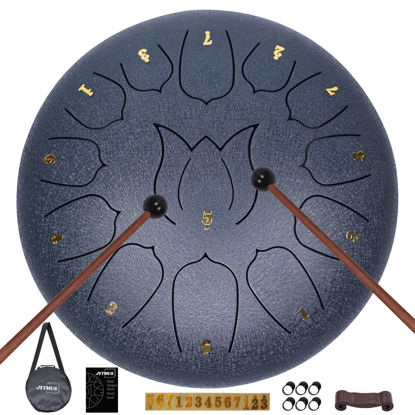 Picture of JYTMUS Steel Tongue Drum 13 Notes 12 Inches Steel Drum with Drum Bag, Music Book, Drum Mallets, Mallet Holder, Finger Picks and Stickers Tongue Drum for Yoga, Meditation, Prenatal Music Education