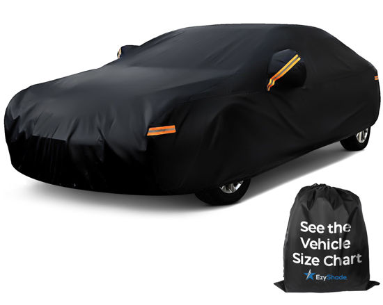 Picture of EzyShade 10-Layer Car Cover Waterproof All Weather. See Vehicle Size-Chart for Accurate Fit. Outdoor Full Exterior Covers for Automobiles Sedan Hatch. Rain Sun Snow. Black, Size A6 (See Size Chart)