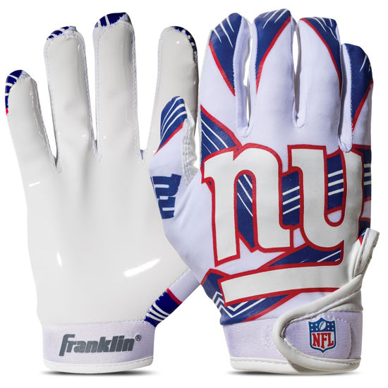 Picture of Franklin Sports New York Giants Youth NFL Football Receiver Gloves - Receiver Gloves for Kids - NFL Team Logos and Silicone Palm - Youth S/XS Pair