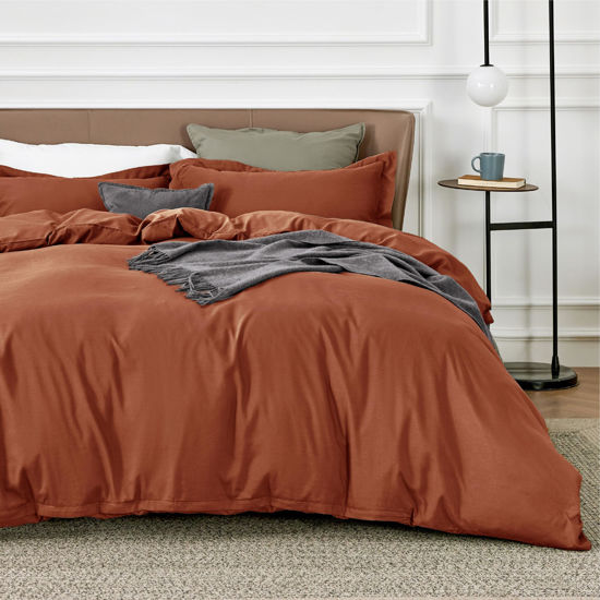 Picture of Bedsure Duvet Cover King Size - Soft Double Brushed Bedding Set for Kids & Adults, Zipper Closure, 3 Pieces, Includes 1 Duvet Cover (104"x90") & 2 Pillow Shams, NO Comforter, Terracotta