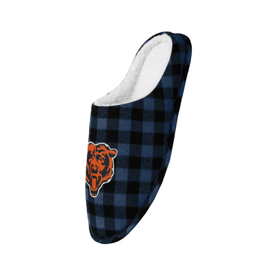 Picture of FOCO Men's NFL Chicago Bears Sherpa Lined Buffalo Check Memory Foam Slippers, X-Large (13-14)