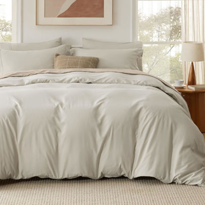 Picture of Bedsure Queen Duvet Cover with Fitted Sheet - Soft Double Brushed Bedding Set with Zipper Closure, 6 Pieces, Includes 1 Duvet Cover, 1 Fitted Sheet, 2 Pillow Shams, 2 Pillowcases, NO Comforter, Linen