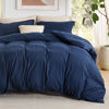 Picture of Bedsure Queen Duvet Cover with Fitted Sheet - Soft Double Brushed Bedding Set with Zipper Closure, 4 Pieces, Includes 1 Duvet Cover (90"x90"), 1 Fitted Sheet, 2 Pillow Shams, NO Comforter, Navy Blue